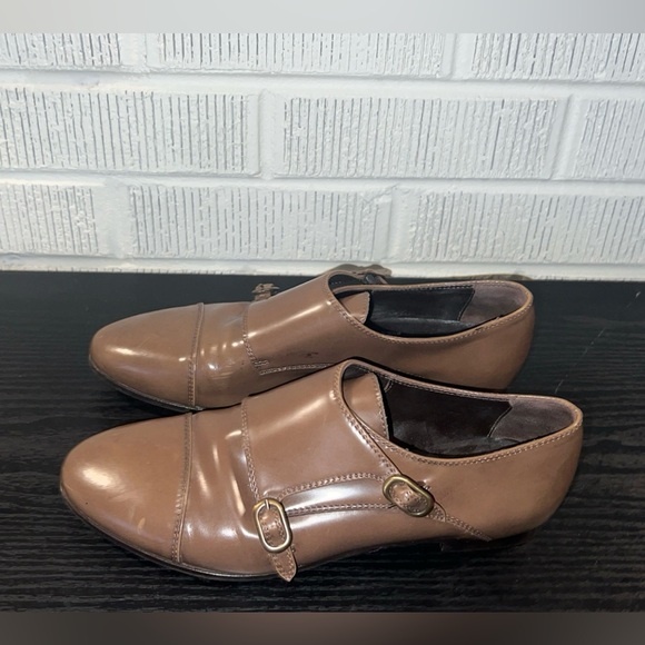 AGL Brown Leather Flats with Buckle Detail